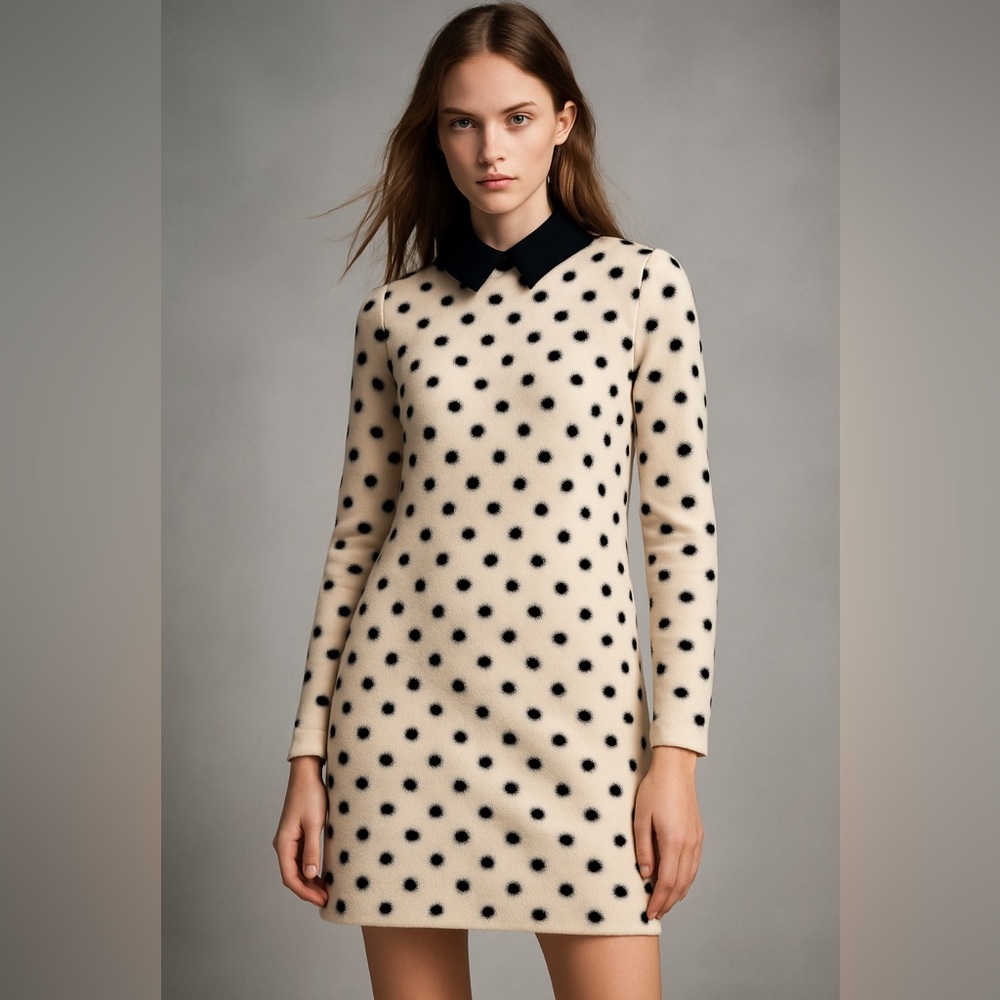 Victoria Beckham Cream and Black Polka Dot Silk Mini Dress